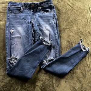 American Eagle Outfitters Blue Skinny Jeans Distressed Tapered